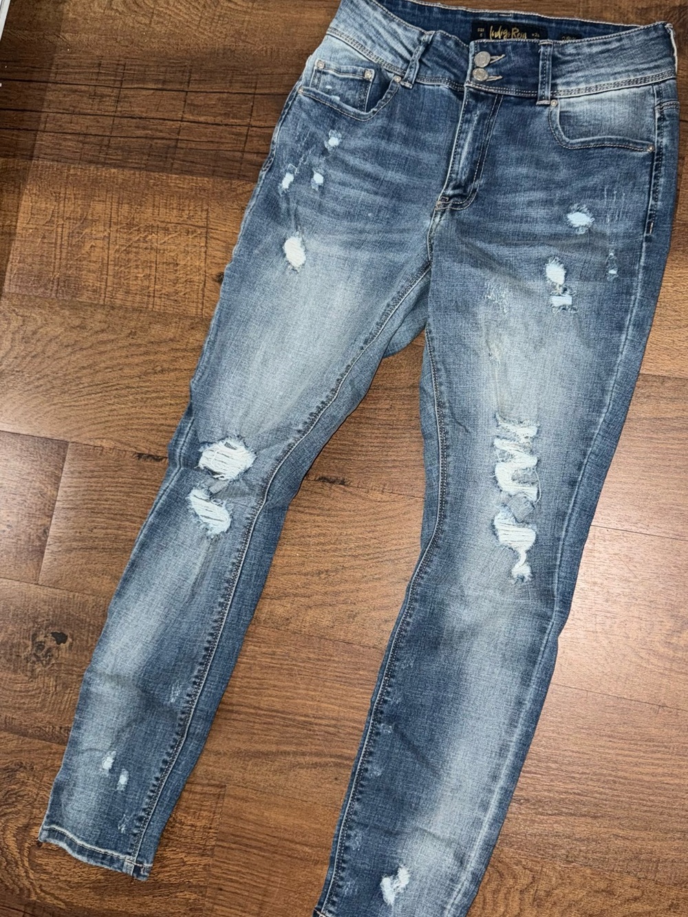 Indigo Rein Distressed Skinny Jeans - Blue Wash